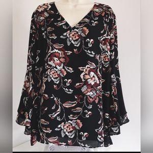 Alfani Top 16 Etched Bloom Bell Sleeves Sheer